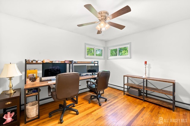 13 Orchard Pkwy, Morganville, NJ 07751 - home office with wood-type flooring, baseboard heating, and a ceiling fan