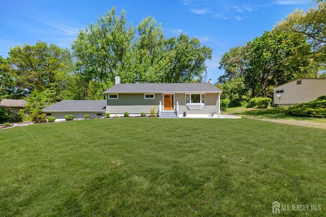13 Orchard Pkwy, Morganville, NJ 07751 - ranch-style house featuring a front lawn, a chimney, and entry steps
