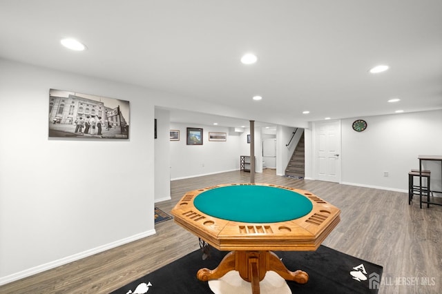 13 Orchard Pkwy, Morganville, NJ 07751 - rec room featuring wood finished floors, baseboards, and recessed lighting