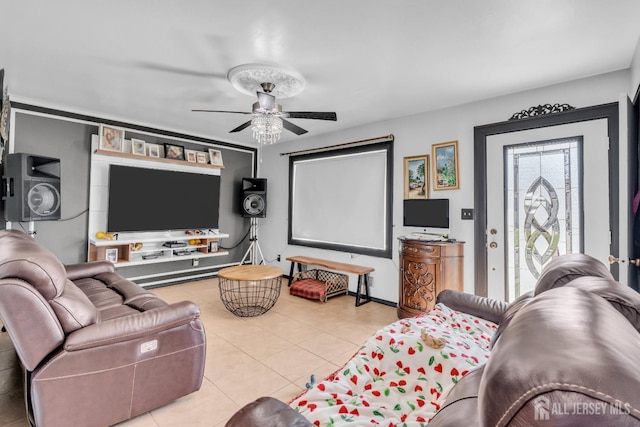 750 Barry Ave, Perth Amboy, NJ 08861 - tiled living area featuring a ceiling fan