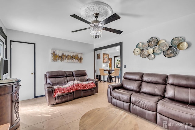 750 Barry Ave, Perth Amboy, NJ 08861 - living area featuring light tile patterned floors and a ceiling fan