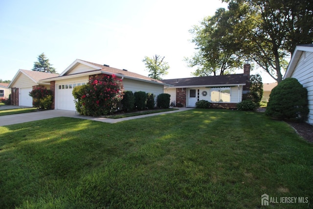 236-A Vernon Rd, Monroe, NJ 08831 - ranch-style home with a front yard, a garage, concrete driveway, and a chimney