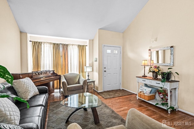 16 Dryden Dr, Burlington Twp, NJ 08016 - living room with wood finished floors, baseboards, and lofted ceiling