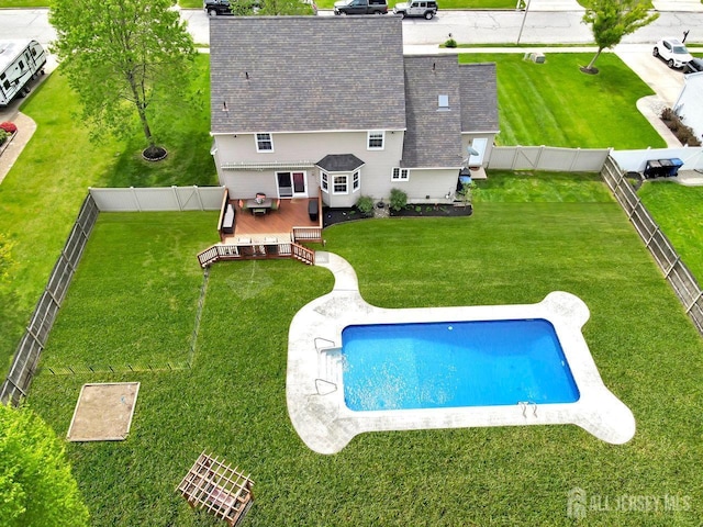 view of pool featuring a wooden deck