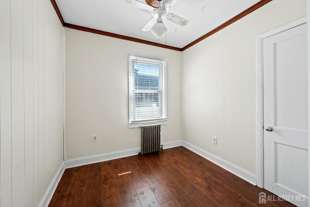 1775 W 5th St, Piscataway, NJ 08854 - unfurnished room featuring radiator, dark wood-style flooring, a ceiling fan, and ornamental molding