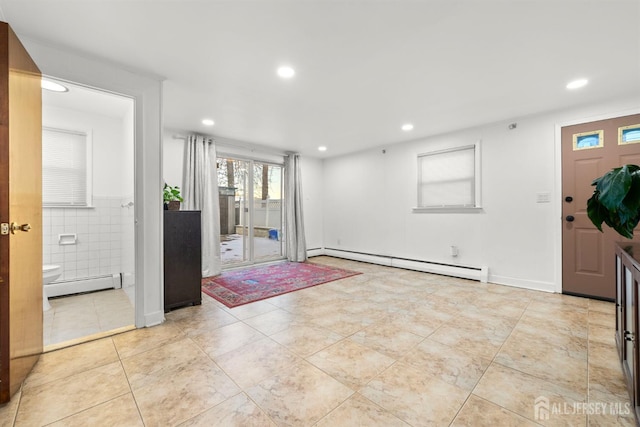 2291 Morrison Ave, Union Twp, NJ 07083 - entryway featuring baseboard heating, recessed lighting, light tile patterned flooring, and wainscoting