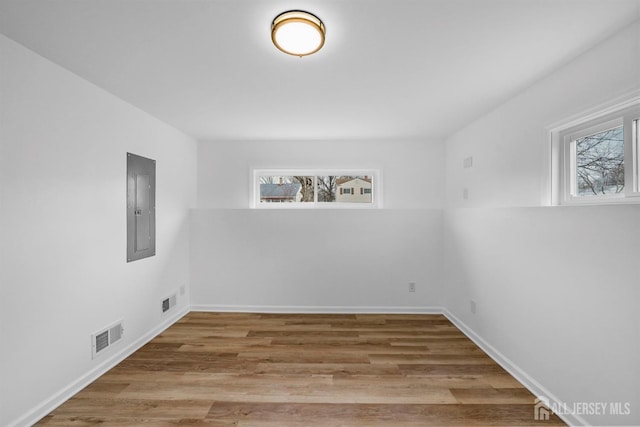 empty room featuring hardwood / wood-style flooring and electric panel