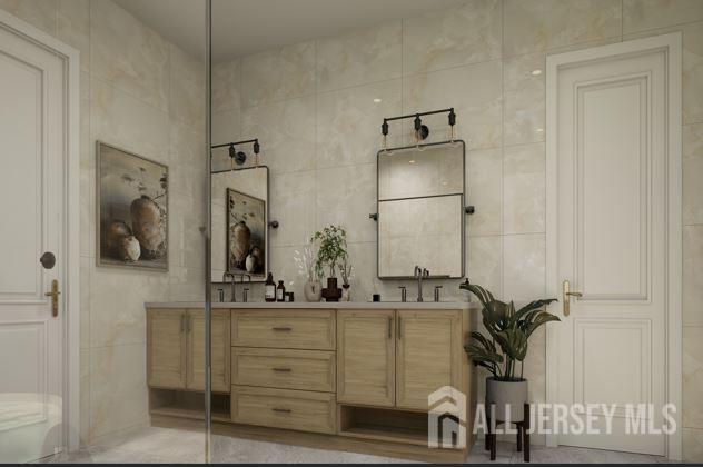 25 Wicker Pl, Morganville, NJ 07751 - full bath featuring double vanity and tile walls
