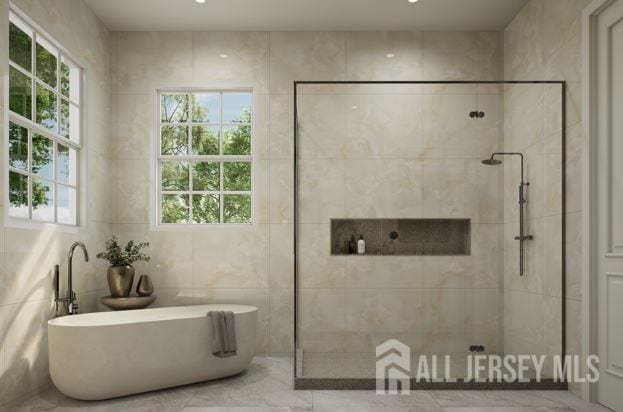 25 Wicker Pl, Morganville, NJ 07751 - full bath with a stall shower and a freestanding bath