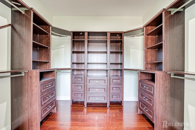 spacious closet with dark wood-style floors