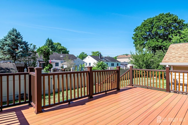 deck with a residential view