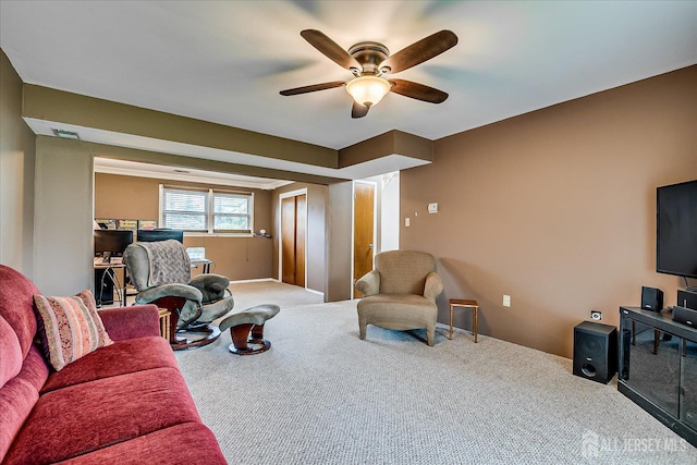 115 Broadway Ave, Colonia, NJ 07067 - living room featuring carpet floors and ceiling fan