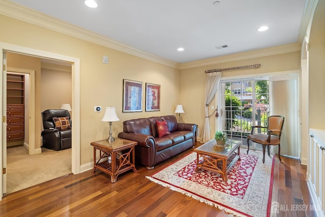 540 Cranbury Rd Unit 105, East Brunswick, NJ 08816 - living area with wood finished floors, crown molding, baseboards, and recessed lighting