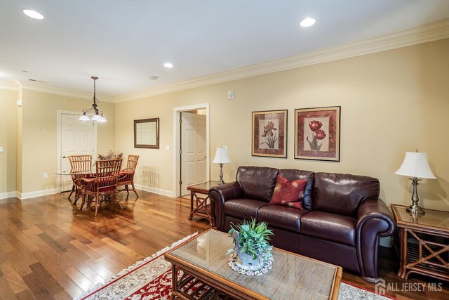 540 Cranbury Rd Unit 105, East Brunswick, NJ 08816 - living area with crown molding, baseboards, wood finished floors, and recessed lighting