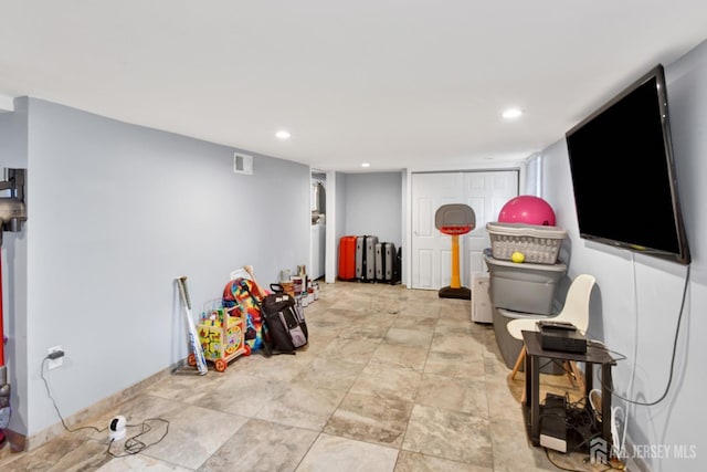 game room featuring recessed lighting and visible vents