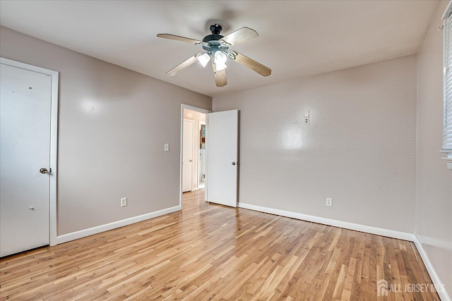 interior space with ceiling fan and light wood-type flooring