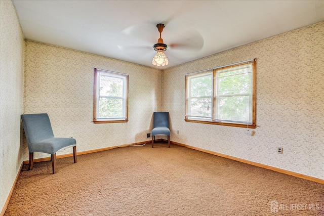 108 Smith St, South Plainfield, NJ 07080 - unfurnished room with healthy amount of natural light, light carpet, a ceiling fan, and wallpapered walls