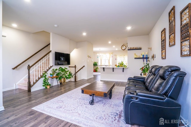 102 Matutina Rd, Monroe, NJ 08831 - living area with wood finished floors, recessed lighting, and stairway