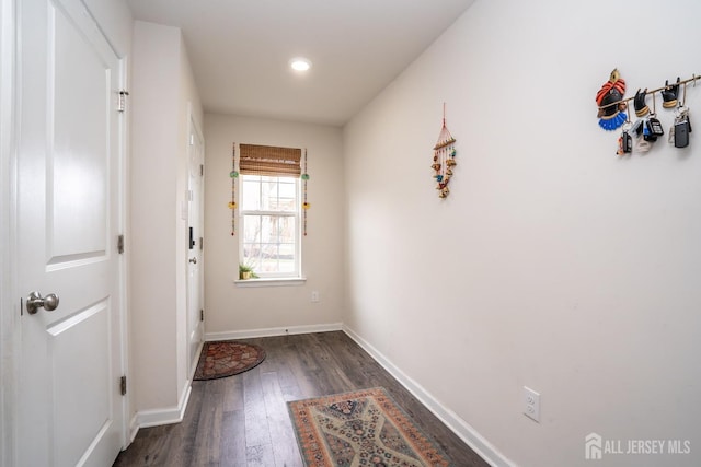 102 Matutina Rd, Monroe, NJ 08831 - doorway to outside featuring dark wood-style flooring and recessed lighting