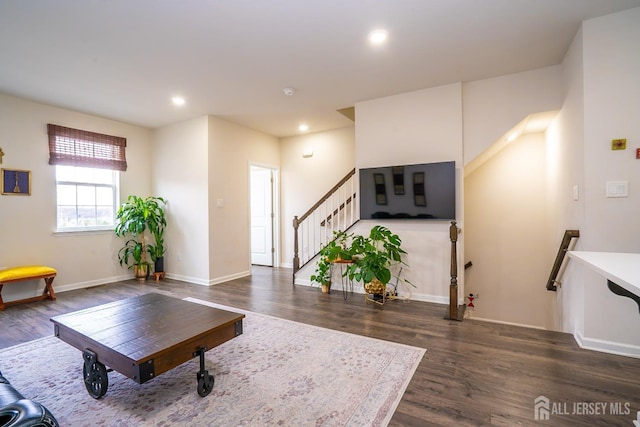 102 Matutina Rd, Monroe, NJ 08831 - living area featuring wood finished floors, stairway, and recessed lighting