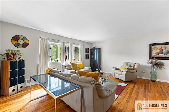 living room with light wood-type flooring