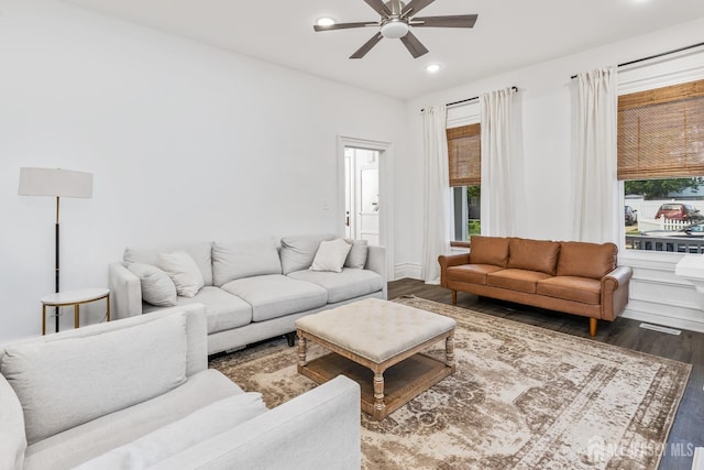 94 2nd St, Keyport, NJ 07735 - living area featuring ceiling fan, wood finished floors, and recessed lighting