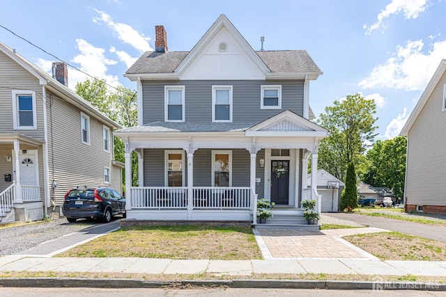 94 2nd St, Keyport, NJ 07735 - view of front of house with covered porch, roof with shingles, and a chimney