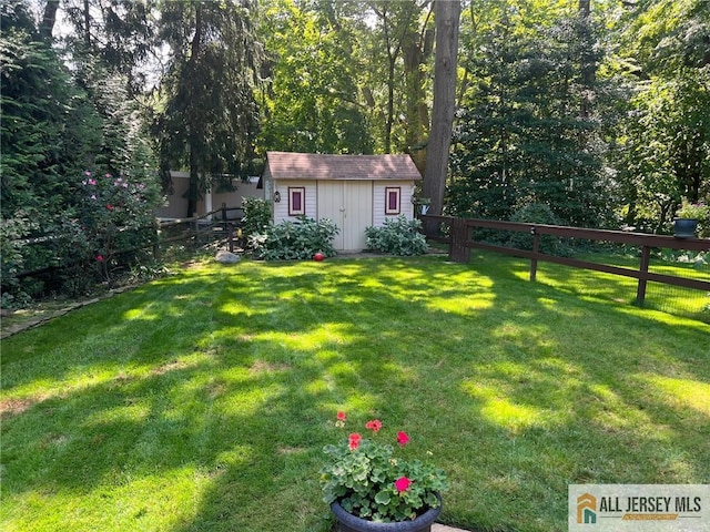 view of yard with a storage shed