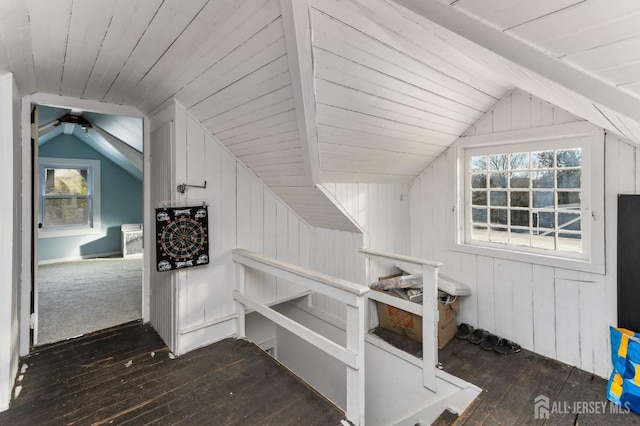 92 Main St, Helmetta, NJ 08828 - additional living space with wood-type flooring, vaulted ceiling, wooden walls, and wood ceiling