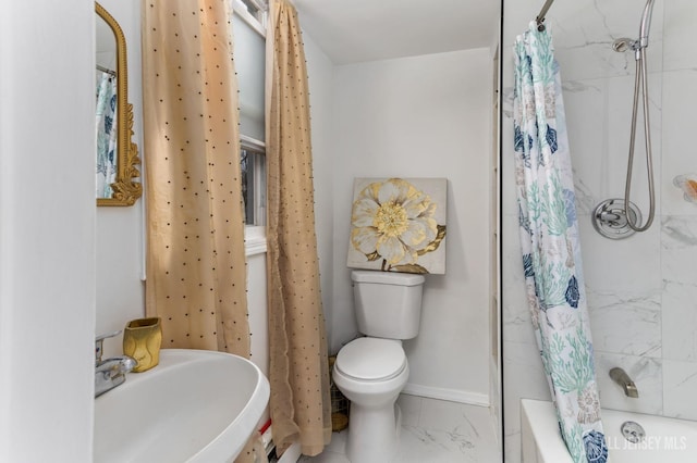 92 Main St, Helmetta, NJ 08828 - full bathroom with shower / bath combo and marble finish flooring