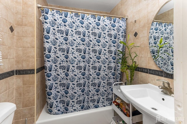 92 Main St, Helmetta, NJ 08828 - full bathroom featuring tile walls and shower / bath combo