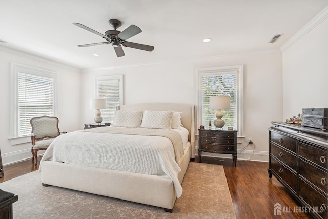 59 S Main St, Cranbury, NJ 08512 - bedroom featuring crown molding, dark wood-style floors, ceiling fan, and recessed lighting