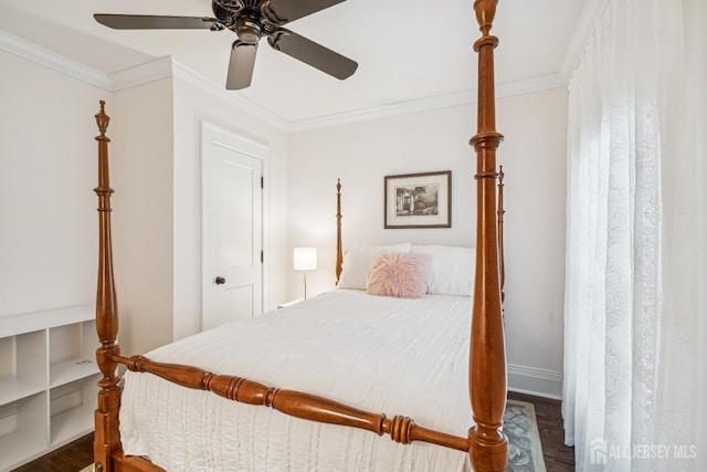 59 S Main St, Cranbury, NJ 08512 - bedroom with dark wood finished floors, crown molding, and ceiling fan