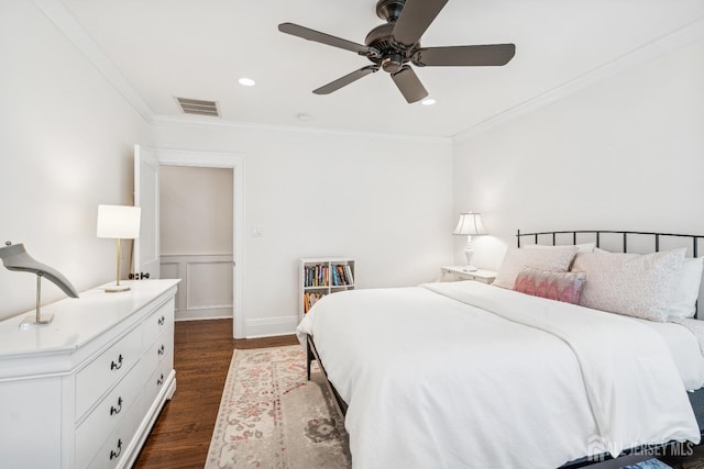 59 S Main St, Cranbury, NJ 08512 - bedroom featuring dark wood finished floors, ornamental molding, recessed lighting, and ceiling fan