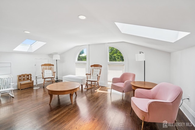 59 S Main St, Cranbury, NJ 08512 - sitting room with a skylight, vaulted ceiling, wood finished floors, and recessed lighting
