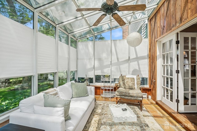 59 S Main St, Cranbury, NJ 08512 - sunroom / solarium with french doors, outdoor lounge area, ceiling fan, plenty of natural light, and lofted ceiling