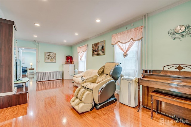 311 Prospect Ave, Dunellen, NJ 08812 - living room featuring crown molding, wood finished floors, and recessed lighting