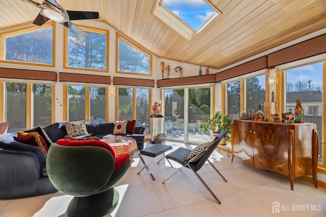 7 Leighton Dr, East Brunswick, NJ 08816 - sunroom / solarium featuring wood ceiling, a skylight, and high vaulted ceiling