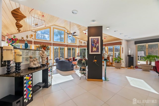 7 Leighton Dr, East Brunswick, NJ 08816 - tiled living area featuring vaulted ceiling and wood ceiling