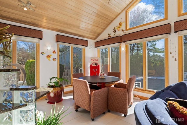 7 Leighton Dr, East Brunswick, NJ 08816 - sunroom / solarium featuring high vaulted ceiling, tile patterned floors, and wood ceiling