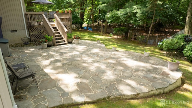 15 Timber Rd, East Brunswick, NJ 08816 - view of patio with a wooden deck and stairway