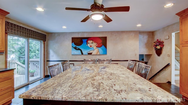 15 Timber Rd, East Brunswick, NJ 08816 - dining space featuring a ceiling fan, recessed lighting, and stairs
