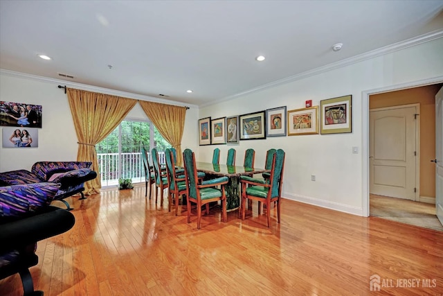 7102 Falston Cir, Old Bridge, NJ 08857 - dining room featuring ornamental molding, light wood-type flooring, and recessed lighting