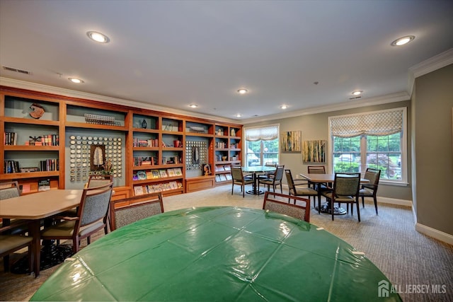7102 Falston Cir, Old Bridge, NJ 08857 - dining area featuring crown molding, carpet, and recessed lighting