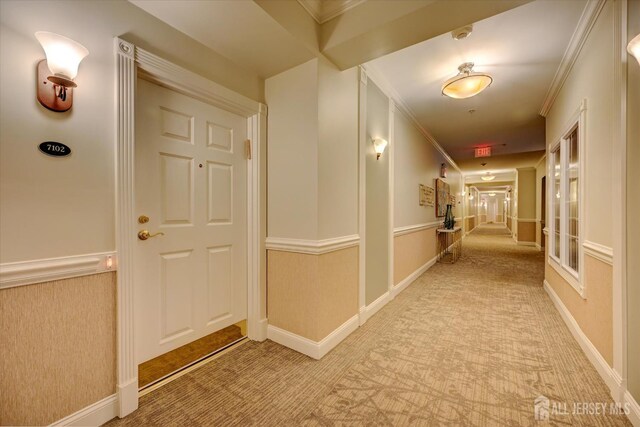 7102 Falston Cir, Old Bridge, NJ 08857 - corridor with carpet flooring and ornamental molding