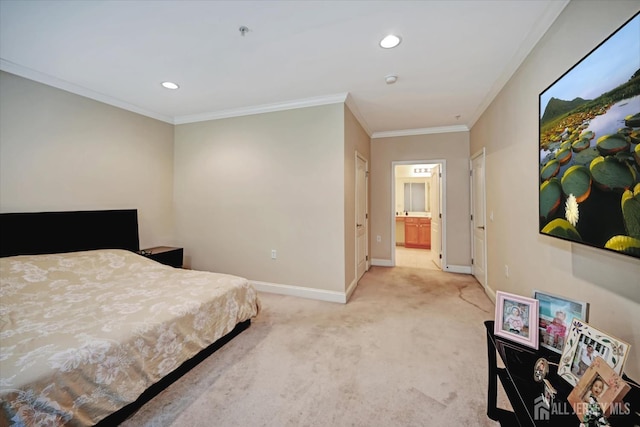 7102 Falston Cir, Old Bridge, NJ 08857 - bedroom featuring light carpet, ornamental molding, and recessed lighting