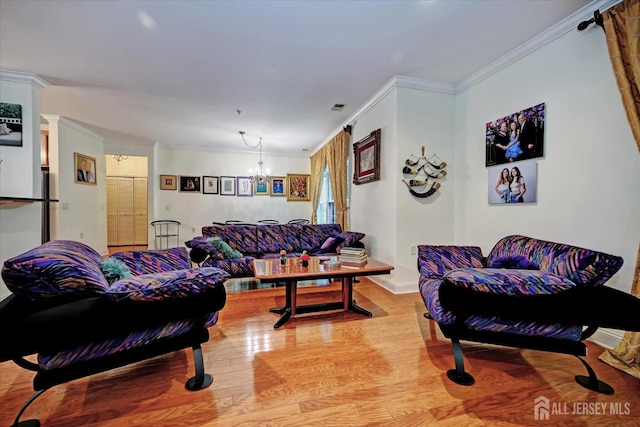 7102 Falston Cir, Old Bridge, NJ 08857 - living room featuring a chandelier, wood finished floors, and ornamental molding