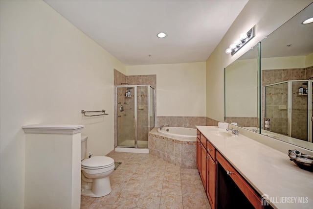 7102 Falston Cir, Old Bridge, NJ 08857 - full bath featuring a garden tub, a stall shower, double vanity, tile patterned floors, and recessed lighting