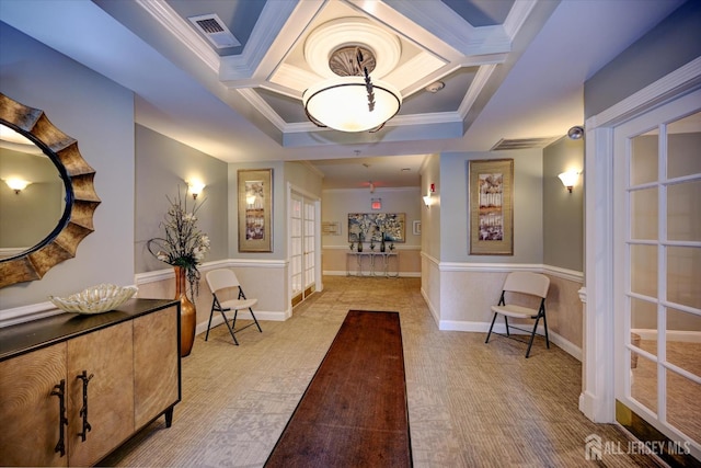 7102 Falston Cir, Old Bridge, NJ 08857 - building lobby featuring coffered ceiling, ornamental molding, and beamed ceiling