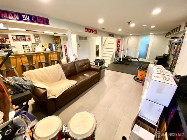 22 E Zoller Rd, East Brunswick, NJ 08816 - living area with stairway and recessed lighting